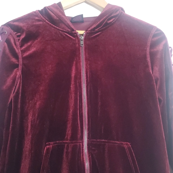 Material Girl Active Womens Velvet Hooded Sweater Jacket Size Small Y2k Coquette - Picture 5 of 11
